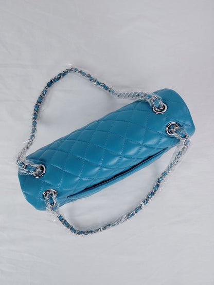 CHL CLASSIC MEDIUM LAMBSKIN FLAP BAG BLUE SILVER 25CM