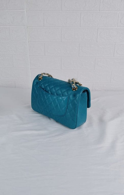 CHL CLASSIC MEDIUM LAMBSKIN FLAP DARK TURQUOISE CAVIAR AND GOLD 25CM