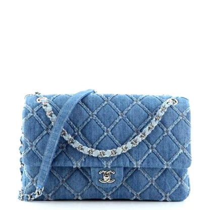 CHL CHAIN FLAP QUILTED DENIM JUMBO BLUE 25CM