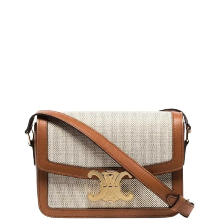 CE CLASSIQUE TRIOMPHE BAG IN TEXTILE AND CALFSKIN 22CM