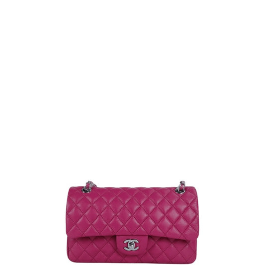 CHL CLASSIC MEDIUM LAMBSKIN FLAP PINK AND SILVER 25CM