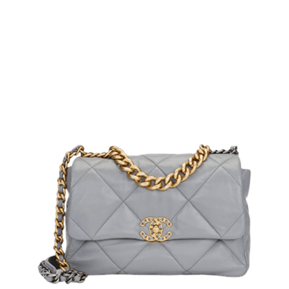 CHL 19 LAMBSKIN QUILTED HANDBAG BLUE 26CM