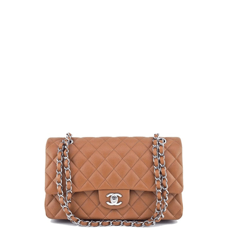 CHL CLASSIC MEDIUM LAMBSKIN FLAP BROWN AND SILVER 25CM