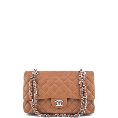 CHL CLASSIC MEDIUM LAMBSKIN FLAP BROWN AND SILVER 25CM