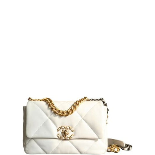 CHL 19 FLAP BAG WHITE 32CM