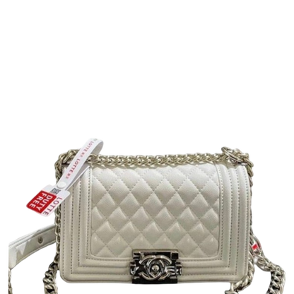 CHL BOY FLAP WITH PALLADIUM HARDWARE WHITE 20CM