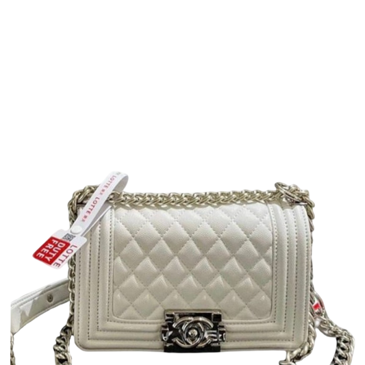 CHL BOY FLAP WITH PALLADIUM HARDWARE WHITE 20CM