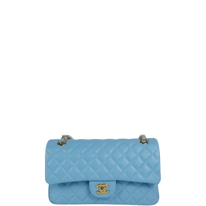 CHL CLASSIC MEDIUM LAMBSKIN FLAP BAG LIGHT BLUE GOLD 25CM
