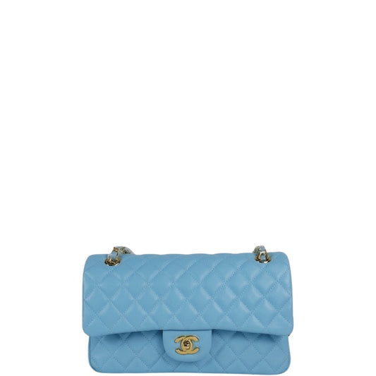 CHL CLASSIC MEDIUM LAMBSKIN FLAP BAG LIGHT BLUE GOLD 25CM