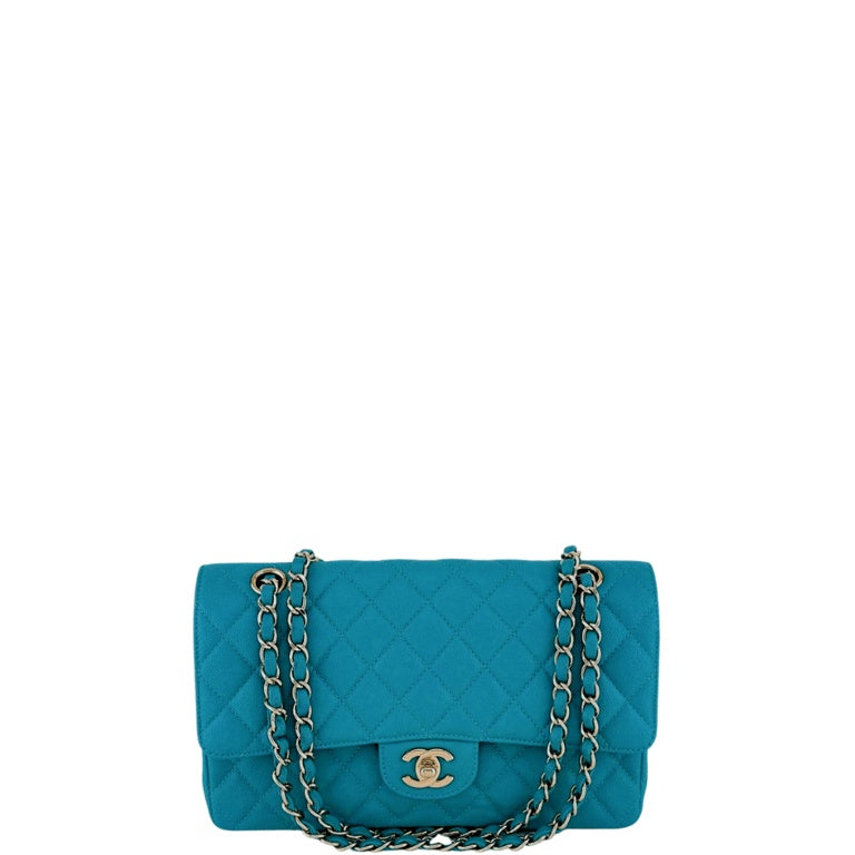 CHL CLASSIC MEDIUM LAMBSKIN FLAP DARK TURQUOISE CAVIAR AND GOLD 25CM