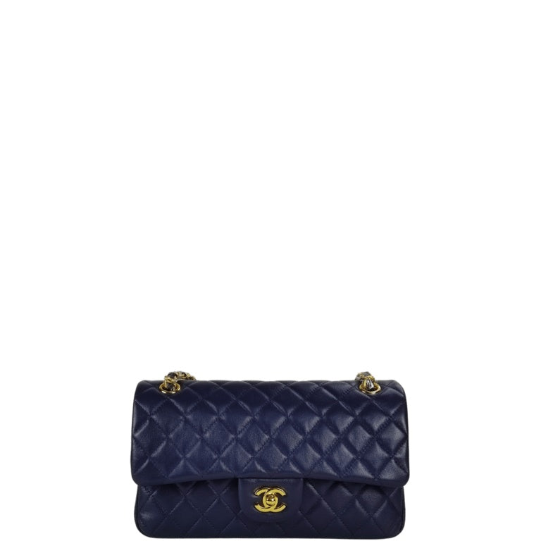 CHL CLASSIC MEDIUM LAMBSKIN FLAP NAVY AND GOLD 25CM