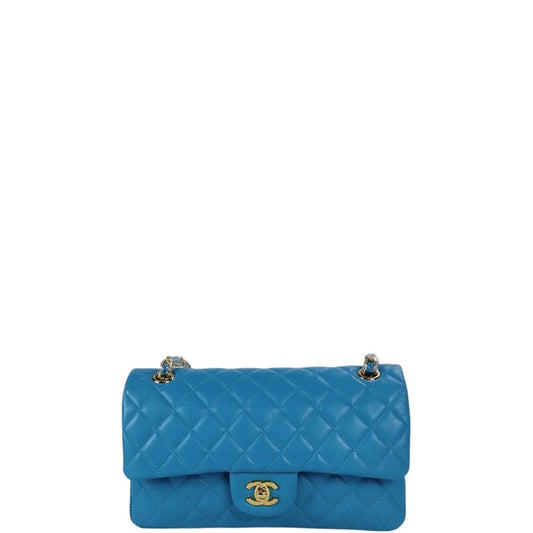 CHL CLASSIC MEDIUM LAMBSKIN FLAP BAG BLUE GOLD 25CM