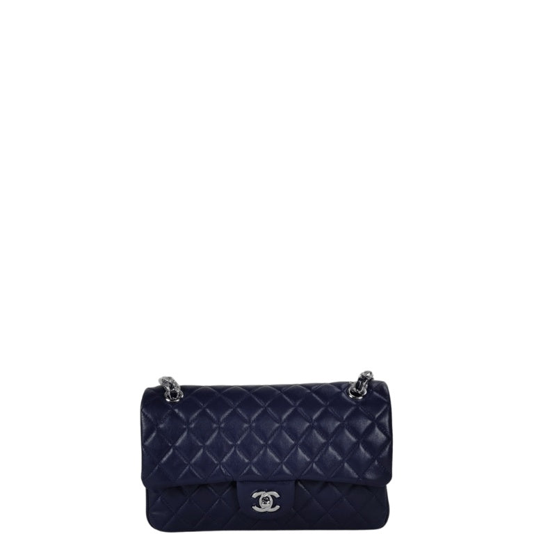CHL CLASSIC MEDIUM LAMBSKIN FLAP NAVY AND SILVER 25CM