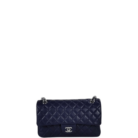 CHL CLASSIC MEDIUM LAMBSKIN FLAP NAVY AND SILVER 25CM