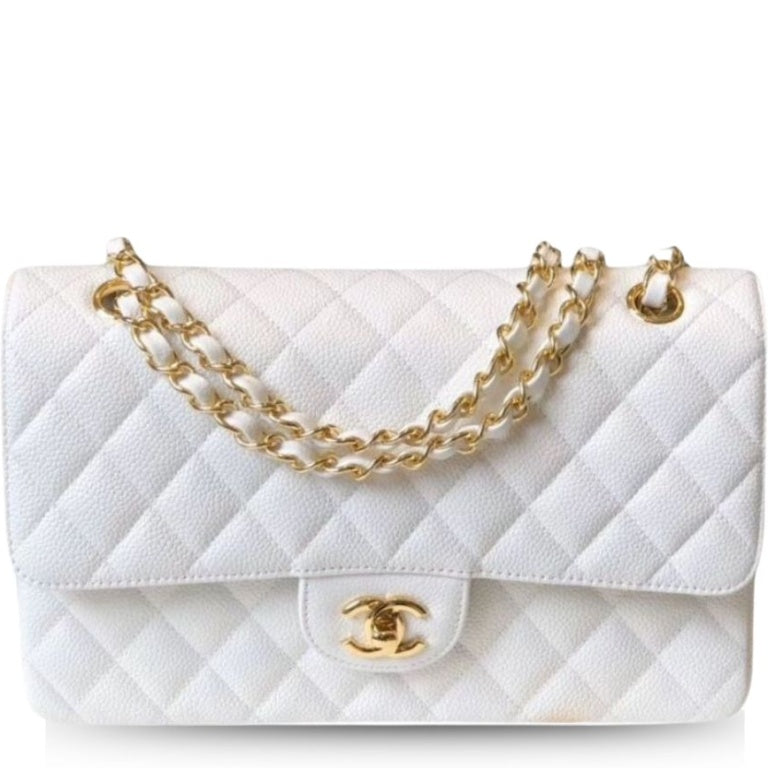 CHL CLASSIC MEDIUM FLAPBAG GOLDEN HARDWARE WHITE