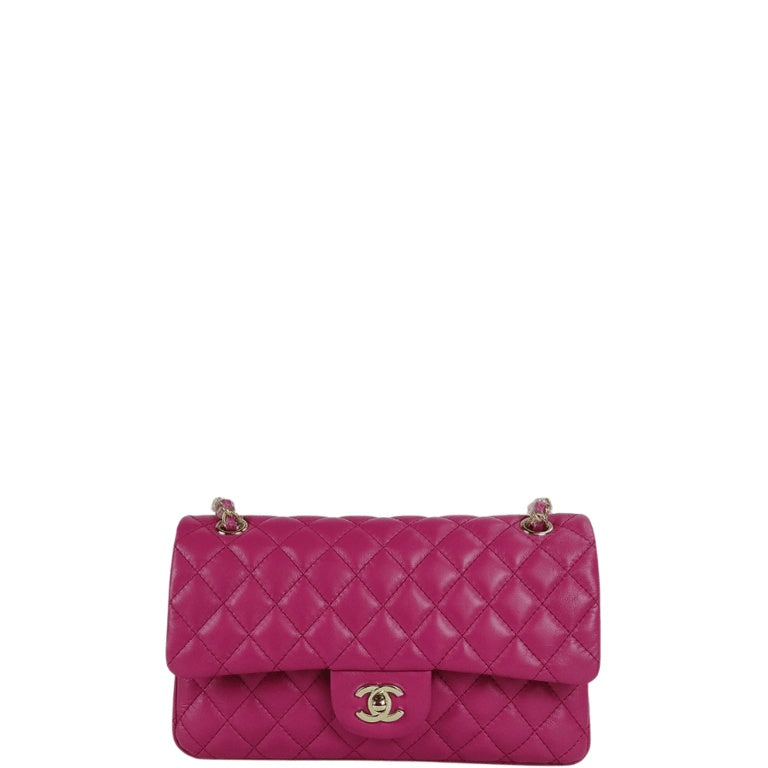 CHL CLASSIC MEDIUM LAMBSKIN FLAP PINK AND GOLD 25CM