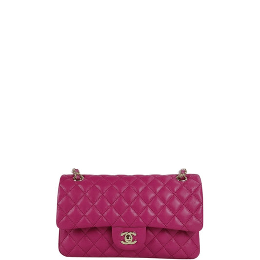 CHL CLASSIC MEDIUM LAMBSKIN FLAP PINK AND GOLD 25CM