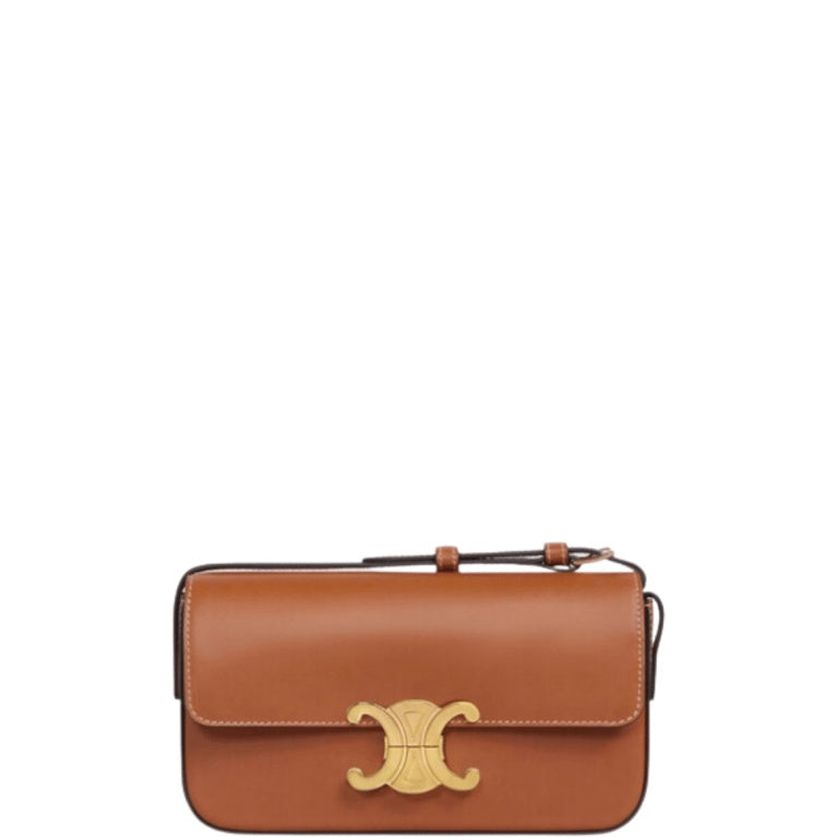 CE TRIOMPHE SHOULDER BAG IN SHINY CALFSKIN BROWN