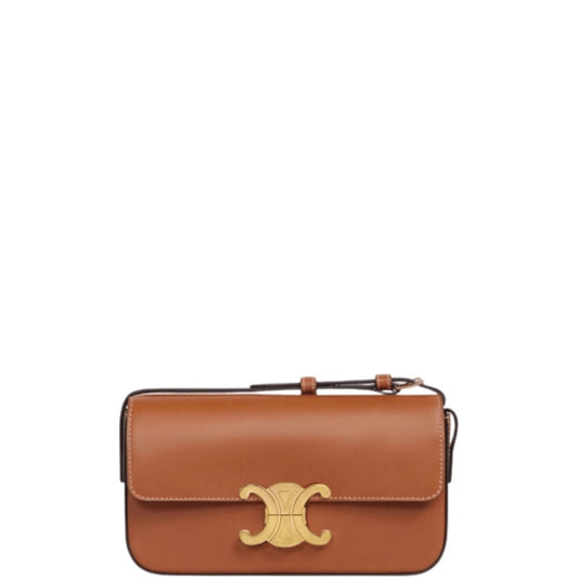 CE TRIOMPHE SHOULDER BAG IN SHINY CALFSKIN BROWN