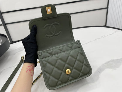 CHL 22K Flap Bag Dark Green For Women, Women’s Bags 8.1in/20.5cm